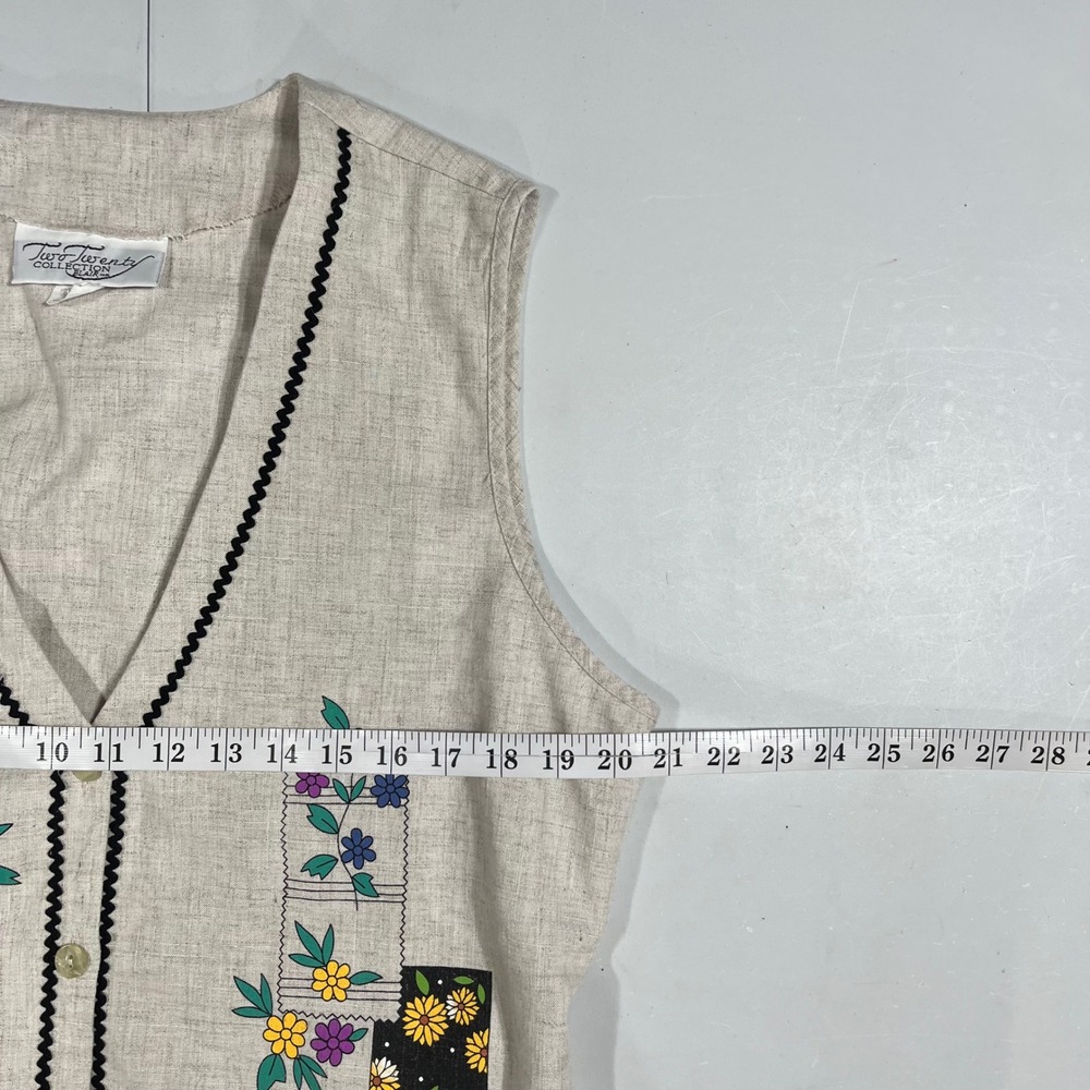 Vintage Cottagecore Granny Boho Floral Linen Blend Vest Womens Large Whimsical - Picture 6 of 8